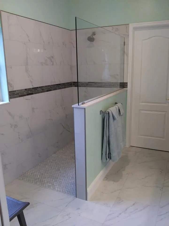 Finished bathroom tile and glass shower work