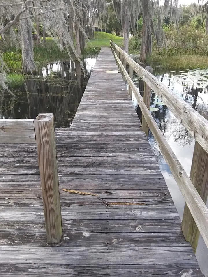 Boat dock before repair with worn boards